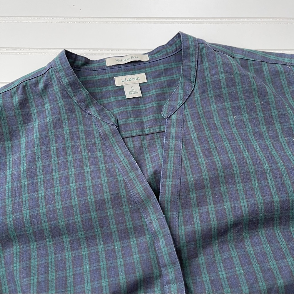 Ll Bean Plaid Split Neck Collarless Small Blouse - image 2